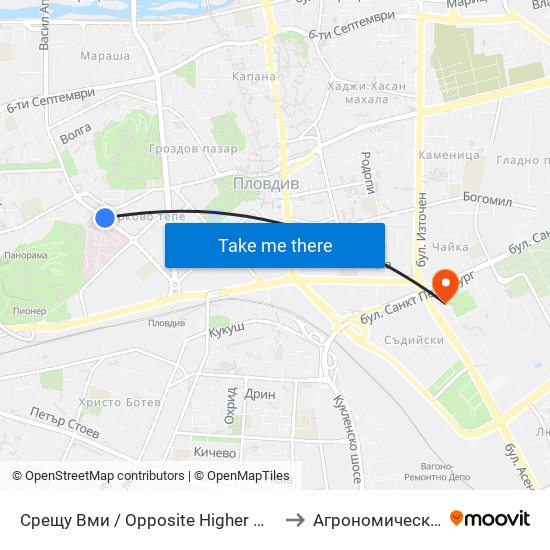 Срещу Вми / Opposite Higher Medical Institute (169) to Агрономически Факултет map