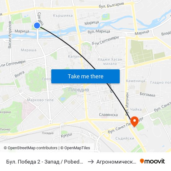 Бул. Победа 2 - Запад / Pobeda Blvd 2 - West (273) to Агрономически Факултет map