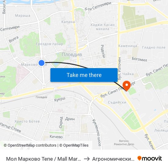 Мол Марково Тепе / Mall Markovo Tepe (168) to Агрономически Факултет map