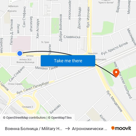 Военна Болница / Military Hospital (335) to Агрономически Факултет map