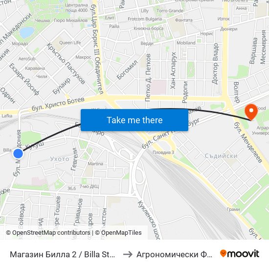 Магазин Билла 2 / Billa Store 2 (15) to Агрономически Факултет map