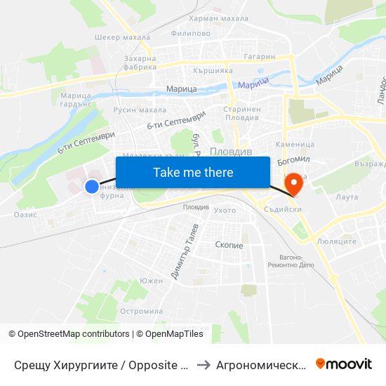 Срещу Хирургиите / Opposite the Surgeries (151) to Агрономически Факултет map