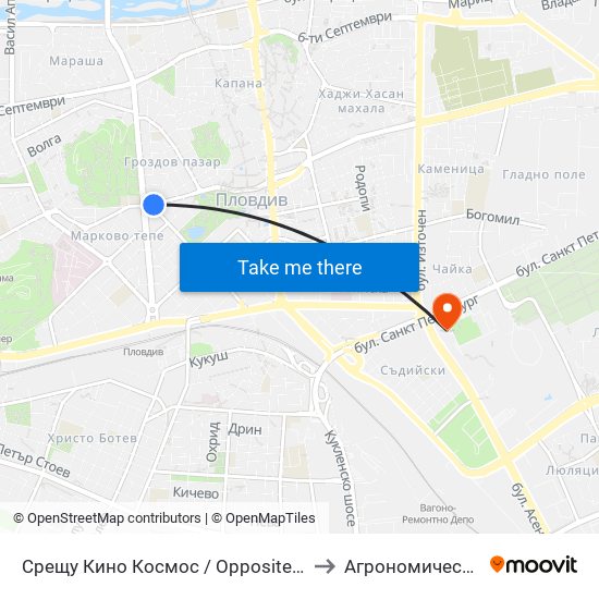 Срещу Кино Космос / Opposite Kosmos Cinema (247) to Агрономически Факултет map