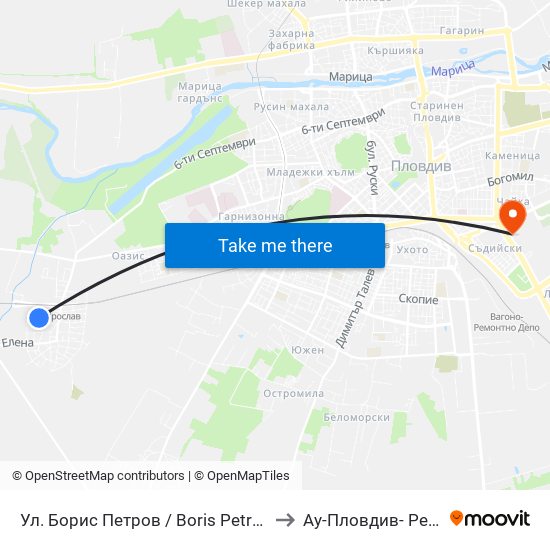 Ул. Борис Петров / Boris Petrov St. (179) to Ау-Пловдив- Ректорат map