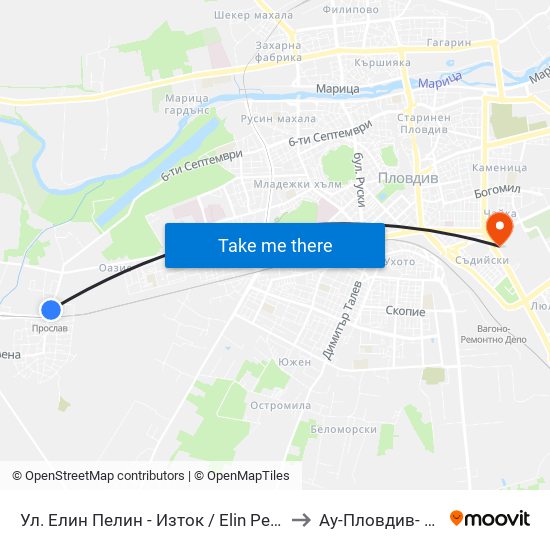 Ул. Елин Пелин - Изток / Elin Pelin St. - East (415) to Ау-Пловдив- Ректорат map