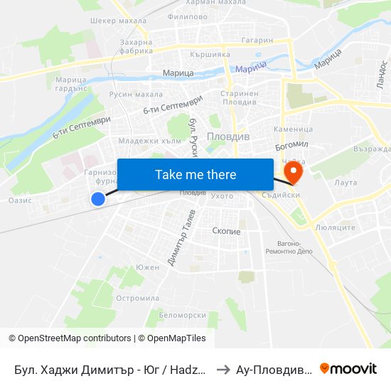 Бул. Хаджи Димитър - Юг / Hadzhi Dimitar St - South (307) to Ау-Пловдив- Ректорат map