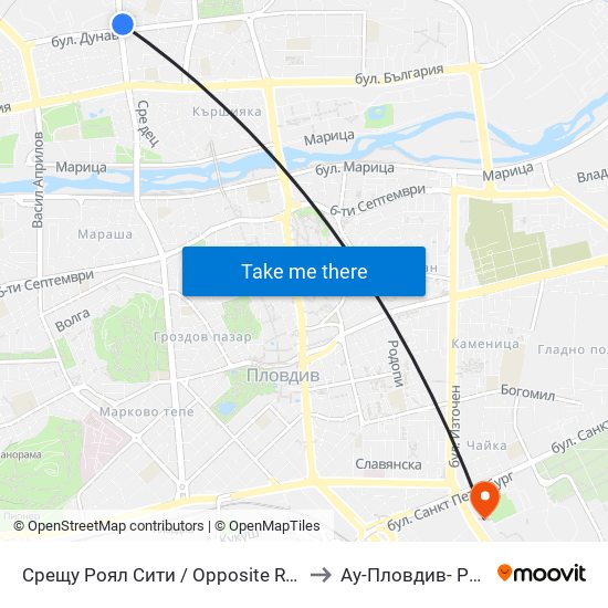 Срещу Роял Сити / Opposite Royal City (72) to Ау-Пловдив- Ректорат map