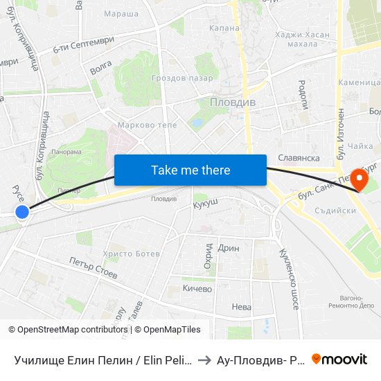 Училище Елин Пелин / Elin Pelin School (299) to Ау-Пловдив- Ректорат map