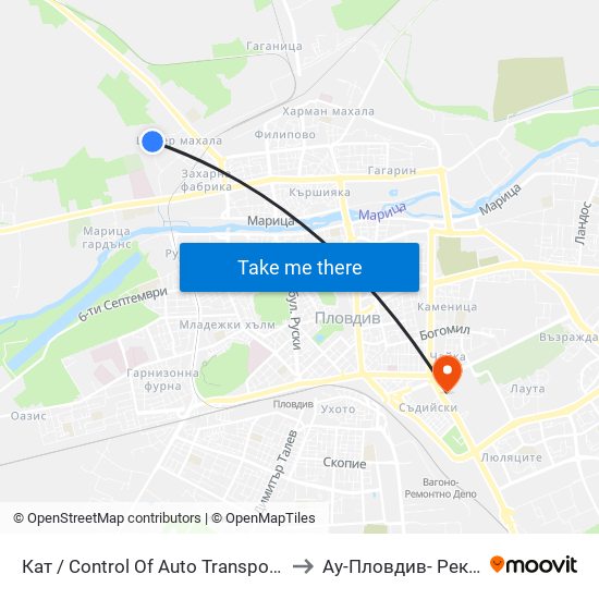 Кат / Control Of Auto Transport (1034) to Ау-Пловдив- Ректорат map
