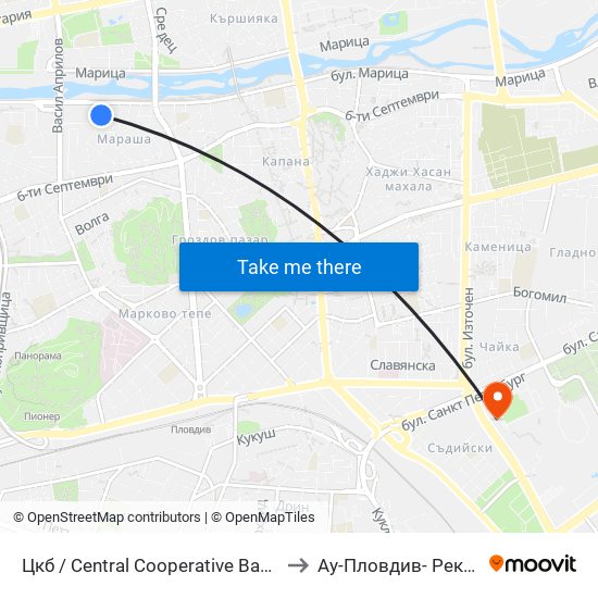 Цкб / Central Cooperative Bank (384) to Ау-Пловдив- Ректорат map