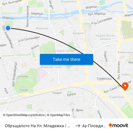 Обръщалото На Ул. Младежка / Mladezhka St. Turn Spot (1022) to Ау-Пловдив- Ректорат map