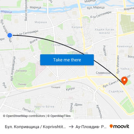 Бул. Копривщица / Koprivshtitsa Blvd. (372) to Ау-Пловдив- Ректорат map