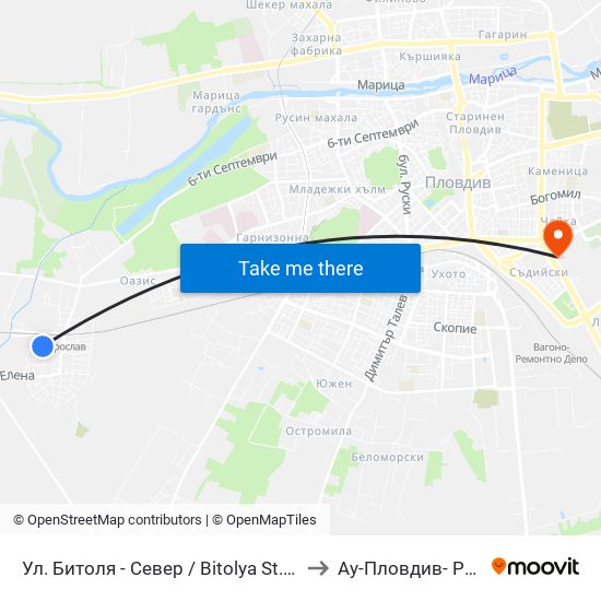 Ул. Битоля - Север / Bitolya St. - North (146) to Ау-Пловдив- Ректорат map