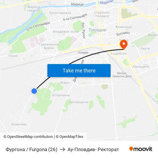 Фургона / Furgona (26) to Ау-Пловдив- Ректорат map
