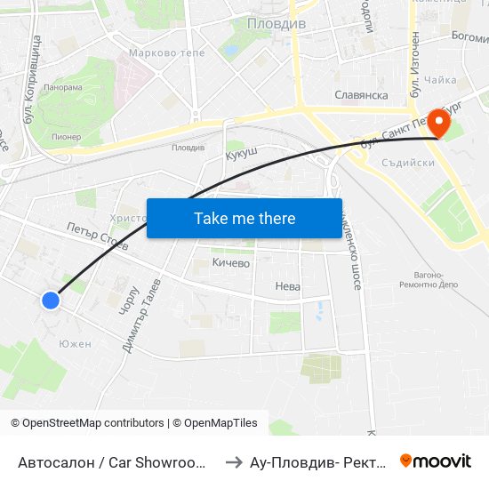 Автосалон / Car Showroom (21) to Ау-Пловдив- Ректорат map