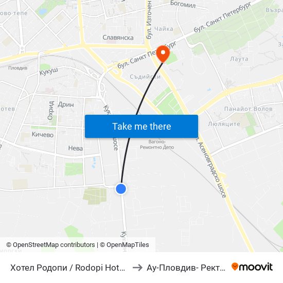 Хотел Родопи / Rodopi Hotel (64) to Ау-Пловдив- Ректорат map