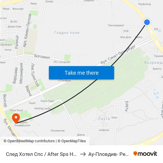 След Хотел Спс / After Sps Hotel (433) to Ау-Пловдив- Ректорат map