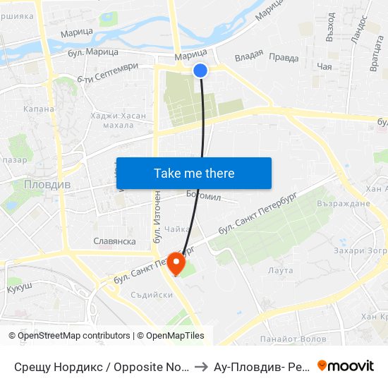 Срещу Нордикс / Opposite Nordiks (157) to Ау-Пловдив- Ректорат map