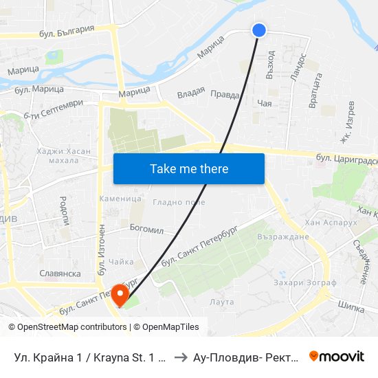 Ул. Крайна 1 / Krayna St. 1 (429) to Ау-Пловдив- Ректорат map