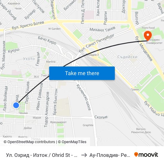 Ул. Охрид - Изток / Ohrid St - East (380) to Ау-Пловдив- Ректорат map