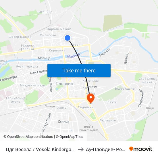 Цдг Весела / Vesela Kindergarten (321) to Ау-Пловдив- Ректорат map