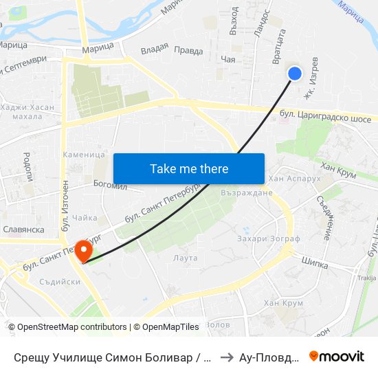 Срещу Училище Симон Боливар / Opposite Simon Bolivar School (399) to Ау-Пловдив- Ректорат map