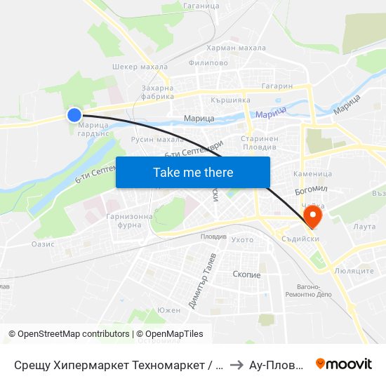 Срещу Хипермаркет Техномаркет / Opposite Technomarket Hypermarket (337) to Ау-Пловдив- Ректорат map