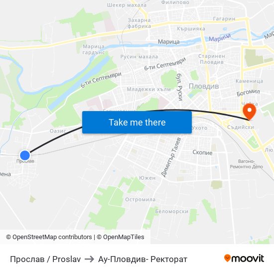 Прослав / Proslav to Ау-Пловдив- Ректорат map