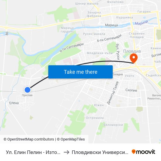 Ул. Елин Пелин - Изток / Elin Pelin St. - East (415) to Пловдивски Университет ""Паисий Хилендарски"" map