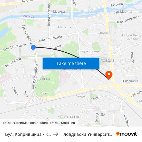 Бул. Копривщица / Koprivshtitsa Blvd. (241) to Пловдивски Университет ""Паисий Хилендарски"" map