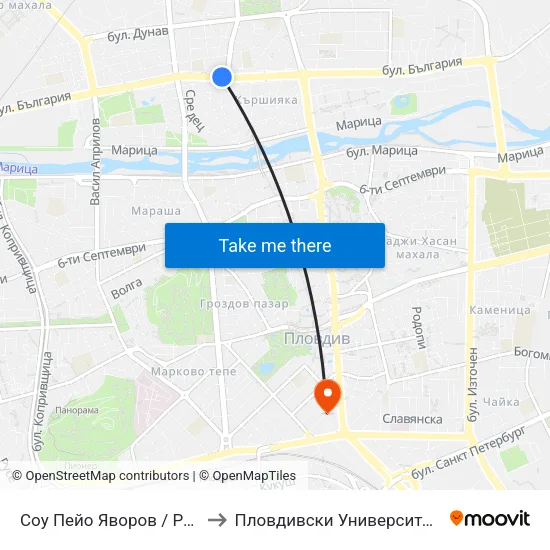 Соу Пейо Яворов / Peyo Yavorov School (90) to Пловдивски Университет ""Паисий Хилендарски"" map