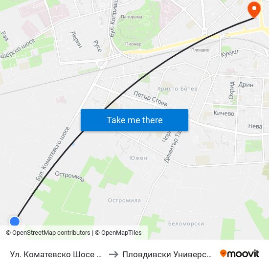 Ул. Коматевско Шосе / Komatevsko Shosse St.  (30) to Пловдивски Университет ""Паисий Хилендарски"" map