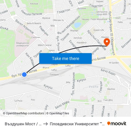 Въздушен Мост / Air Bridge (204) to Пловдивски Университет ""Паисий Хилендарски"" map