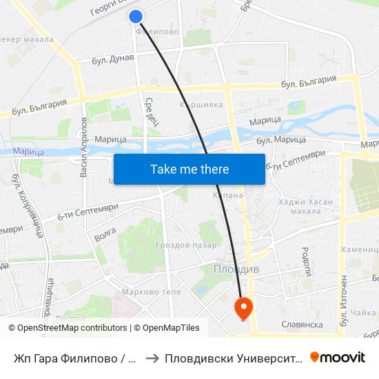 Жп Гара Филипово / Filipovo Train Station (73) to Пловдивски Университет ""Паисий Хилендарски"" map