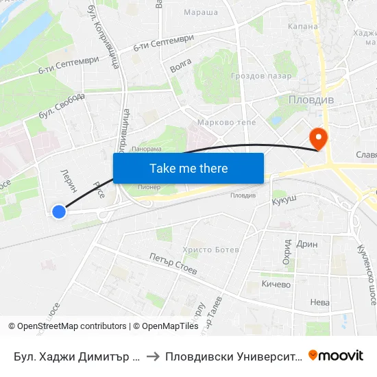 Бул. Хаджи Димитър / Hadzi Dimitar Blvd (300) to Пловдивски Университет ""Паисий Хилендарски"" map
