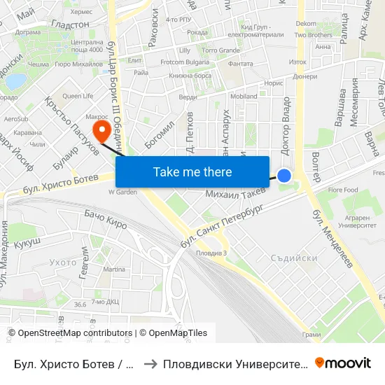Бул. Христо Ботев / Hristo Botev Blvd. (334) to Пловдивски Университет ""Паисий Хилендарски"" map