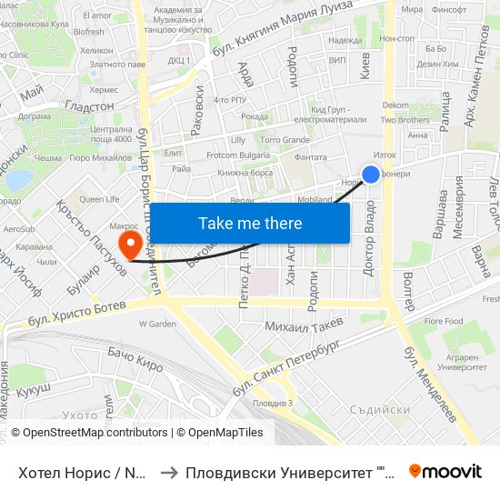 Хотел Норис / Noris Hotel (221) to Пловдивски Университет ""Паисий Хилендарски"" map