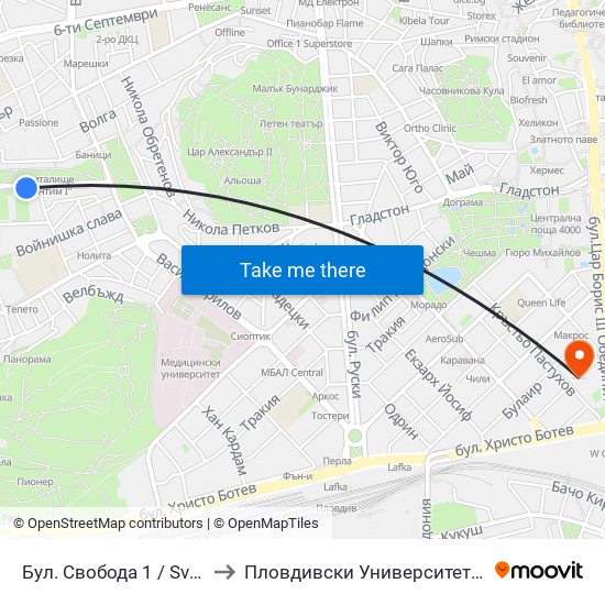 Бул. Свобода 1 / Svoboda Blvd. 1 (245) to Пловдивски Университет ""Паисий Хилендарски"" map