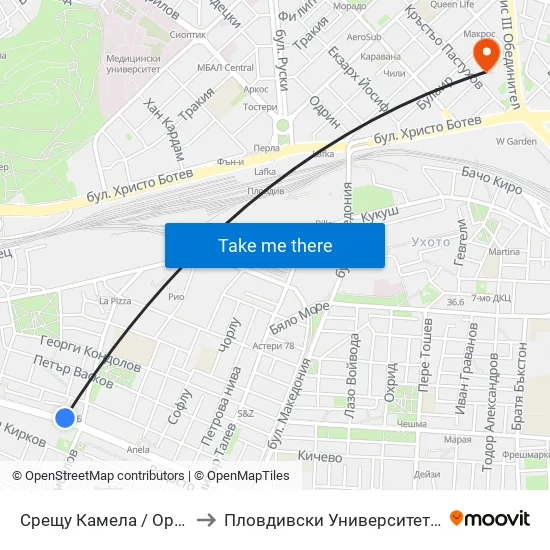 Камела / Kamela (200) to Пловдивски Университет ""Паисий Хилендарски"" map