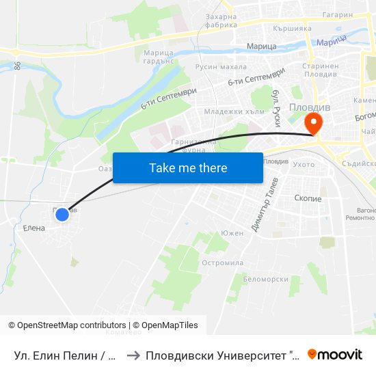 Ул. Елин Пелин / Elin Pelin St. (145) to Пловдивски Университет ""Паисий Хилендарски"" map