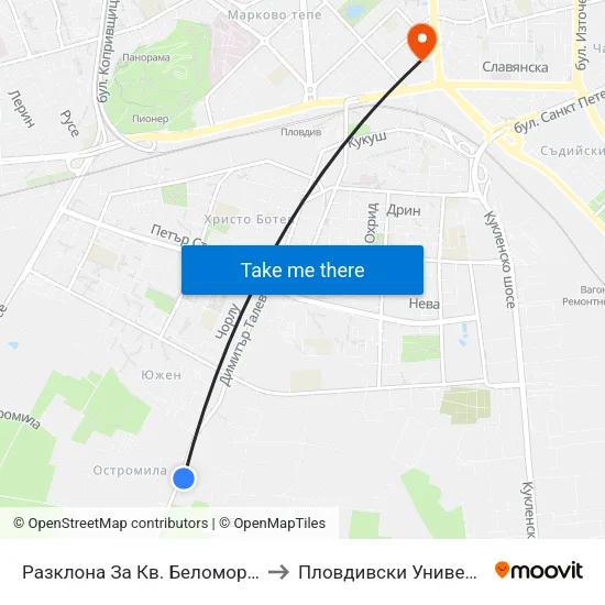 Разклона За Кв. Беломорски / Fork Road To Belomorski Qr (197) to Пловдивски Университет ""Паисий Хилендарски"" map