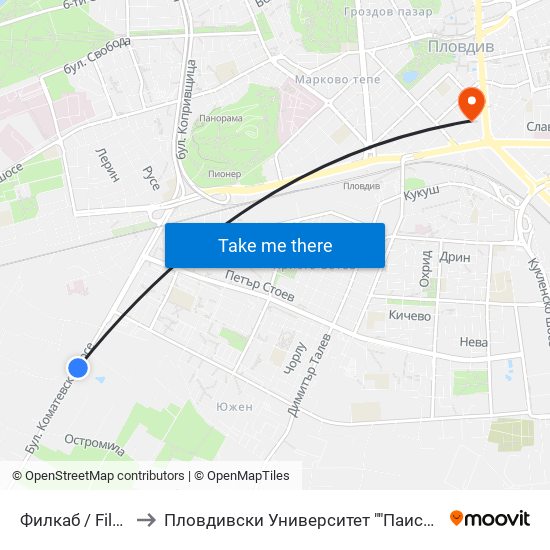 Филкаб / Filkab (24) to Пловдивски Университет ""Паисий Хилендарски"" map