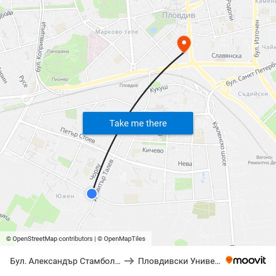 Бул. Александър Стамболийски / Alexander Stamboliyski Blvd. (19) to Пловдивски Университет ""Паисий Хилендарски"" map