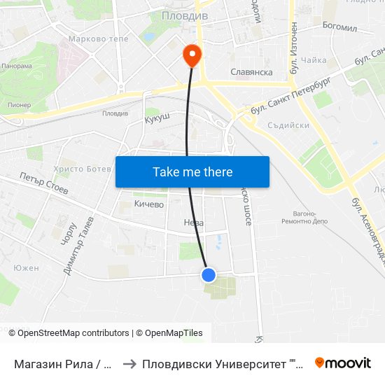 Магазин Рила / Rila Store (280) to Пловдивски Университет ""Паисий Хилендарски"" map