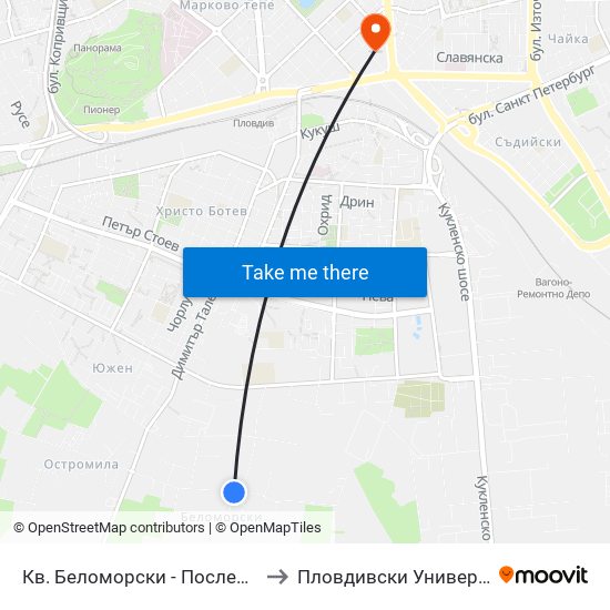 Кв. Беломорски - Последна / Belomorski Qr - Last Stop (1014) to Пловдивски Университет ""Паисий Хилендарски"" map