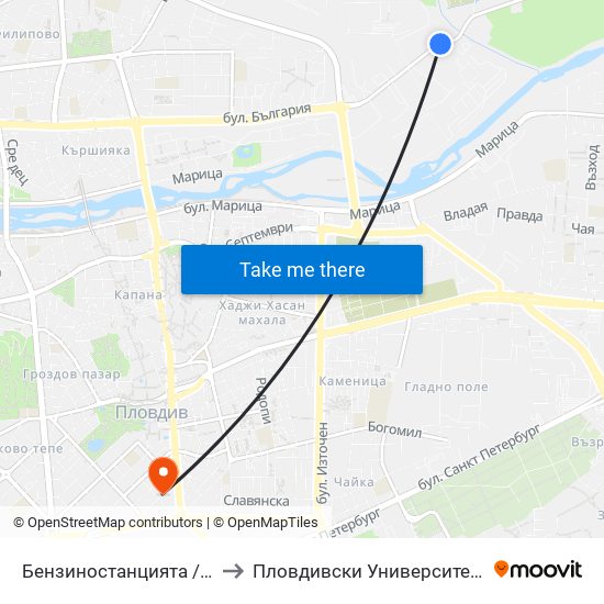 Бензиностанцията / the Gas Station (181) to Пловдивски Университет ""Паисий Хилендарски"" map