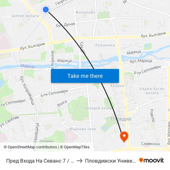 Пред Входа На Севанс 7 / In Front Of the Entrance To Sevans 7 (453) to Пловдивски Университет ""Паисий Хилендарски"" map
