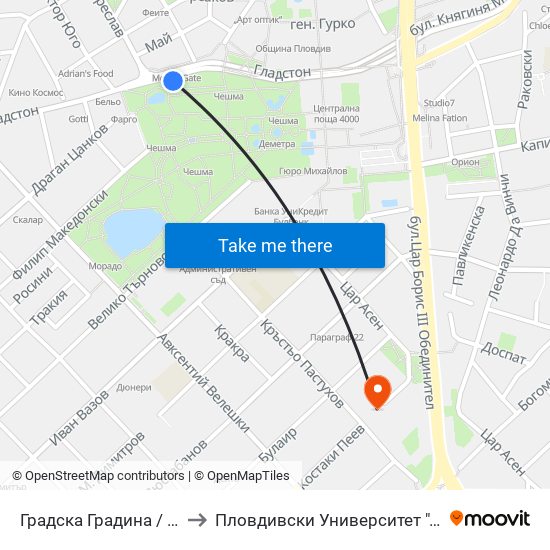 Градска Градина / City Garden (248) to Пловдивски Университет ""Паисий Хилендарски"" map