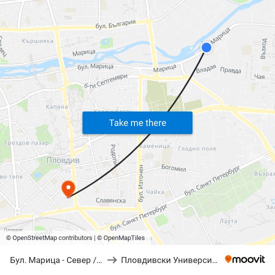 Бул. Марица - Север / Maritsa Blvd - North (412) to Пловдивски Университет ""Паисий Хилендарски"" map