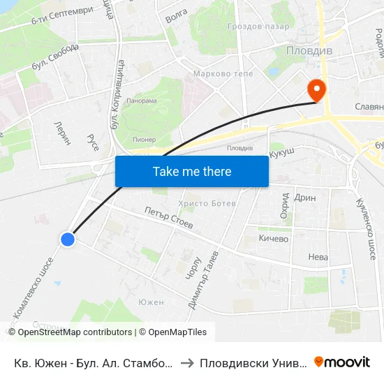 Кв. Южен - Бул. Ал. Стамболийски / Yuzhen Qr - Al. Stamboliyski Blvd (1015) to Пловдивски Университет ""Паисий Хилендарски"" map